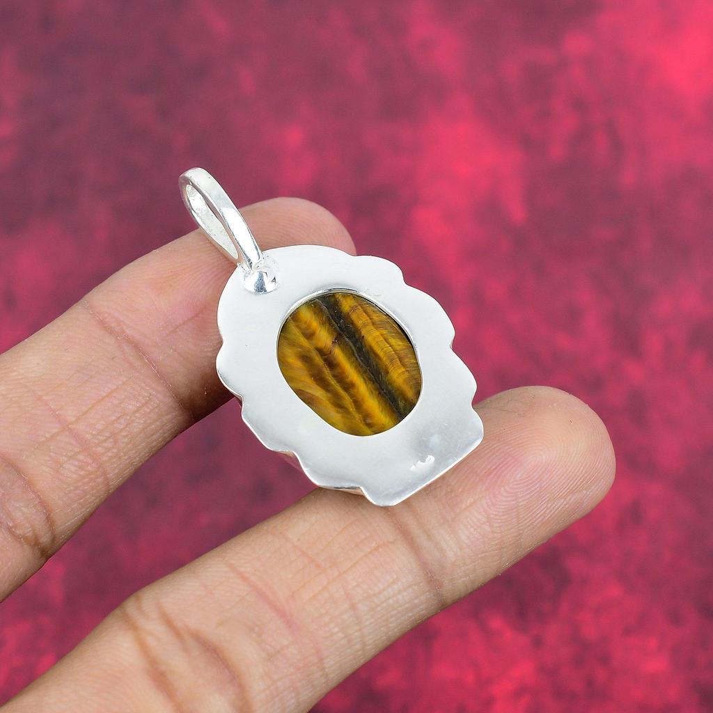 Tiger's Eye 925 Solid Sterling Silver Pendant, Handmade Gemstone Pendant, Gift For Mom Antique Jewelry