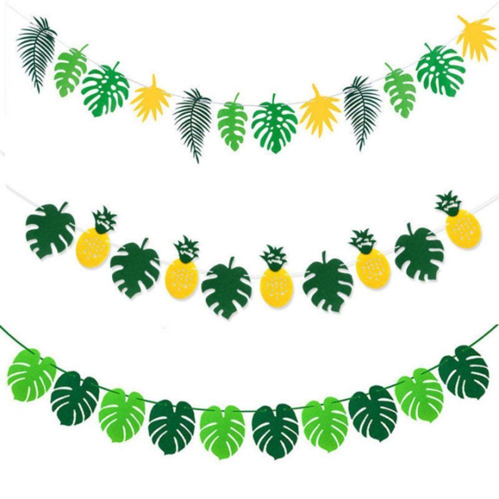 Cartoon Pineapple Turtle Leaves Banners Handmade Hawaii Party Banner Creative Leaf Flag  Birthday