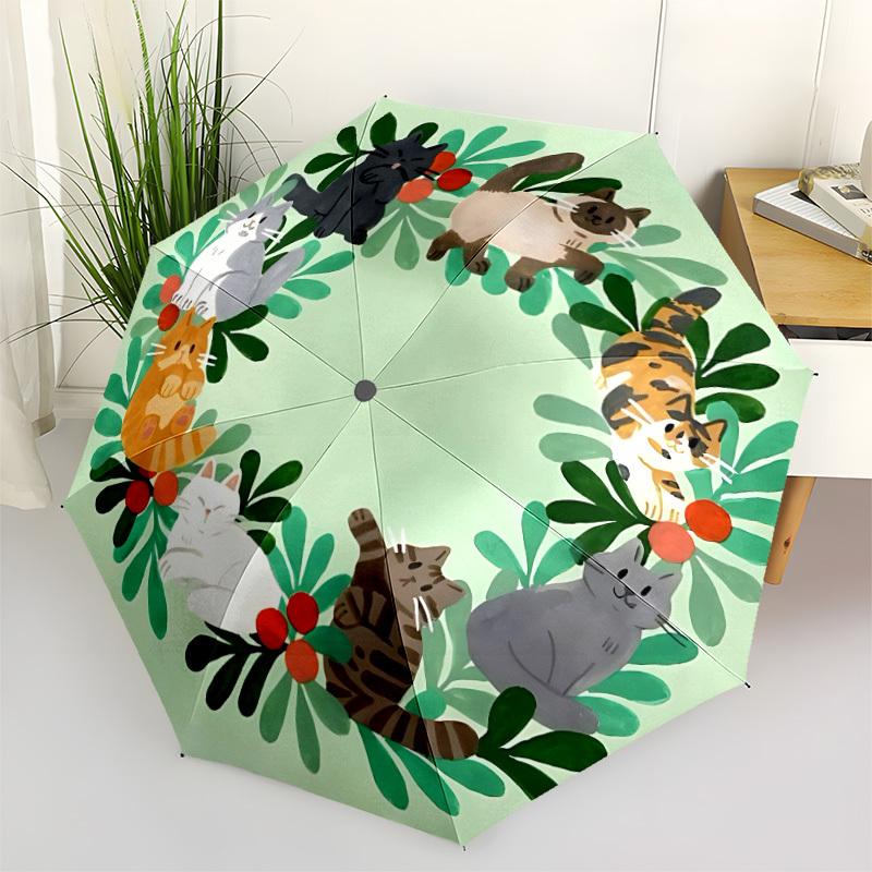 1pc Cat WreathAutomatic Open/close Folding Umbrella, Compact Portable Travel Umbrella, Perfect Birthday/Holiday, Cute Umbrella y025