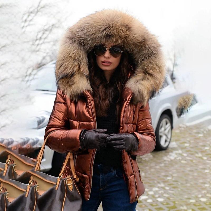 Womens Short Hooded Puffer Coat With Faux Fur Trim - Winter Warm Casual Outerwear