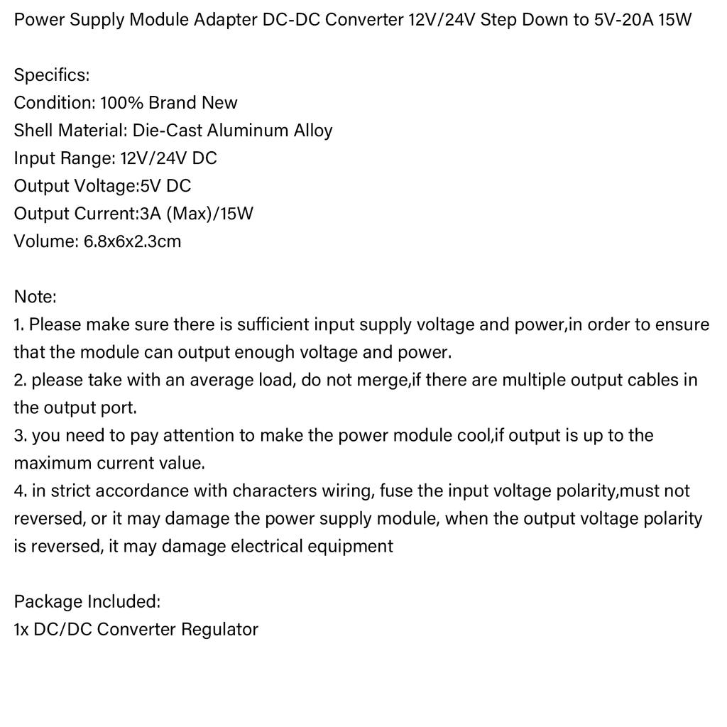 Areyourshop Водонепроницаемый 12В/24В на 5В 3А 15Вт Понижающий DC/DC Преобразователь Напряжения Регулятор