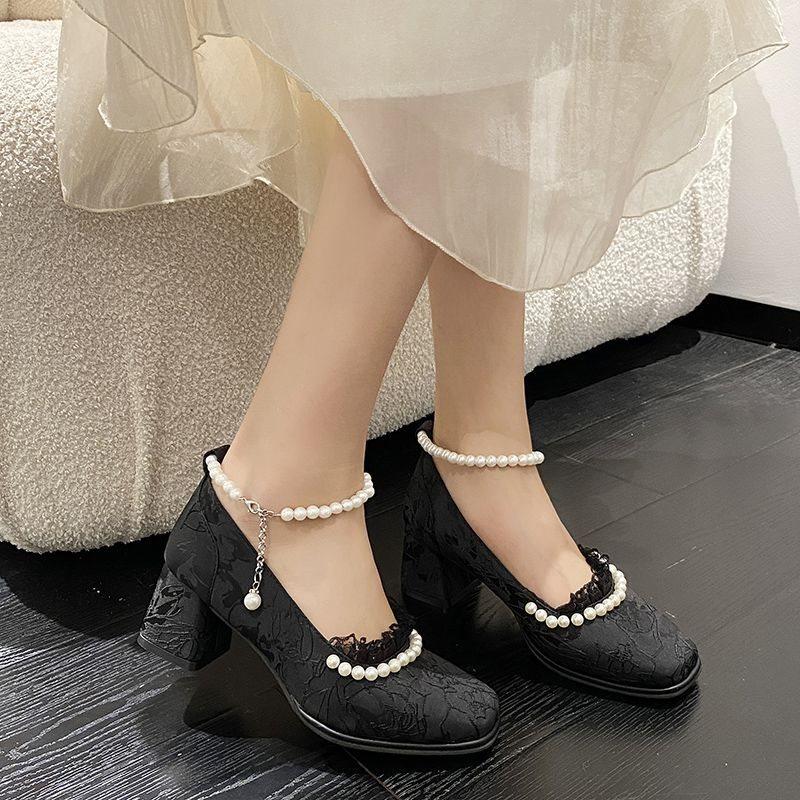 Mary Jane Shoes Antique Dress Cheongsam Shoes Versatile Spring and Autumn High Heels Single Shoes Women's High Heels