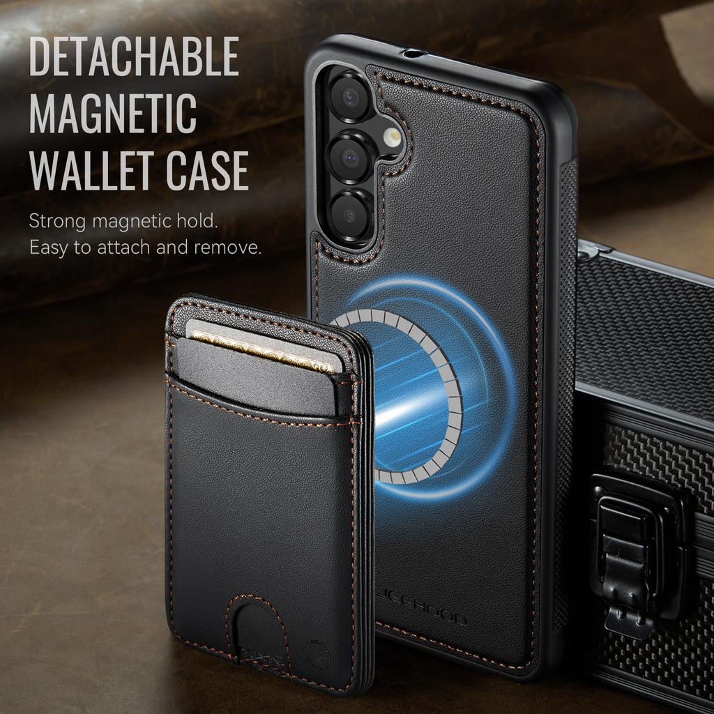 For Samsung Galaxy A16 4G/Galaxy A16 5G Magnetic Case JEEHOOD J10 Leather Back Phone Cover with Detachable Card Holder Kickstand
