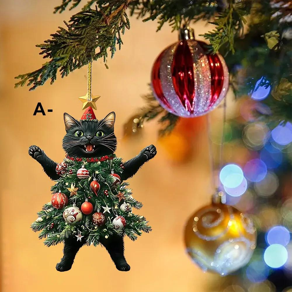 1PCS Christmas Tree Pendants Acrylic Cute Cat Hanging Ornaments for Wall Xmas Tree Decorations Party Supplies New Year Gifts