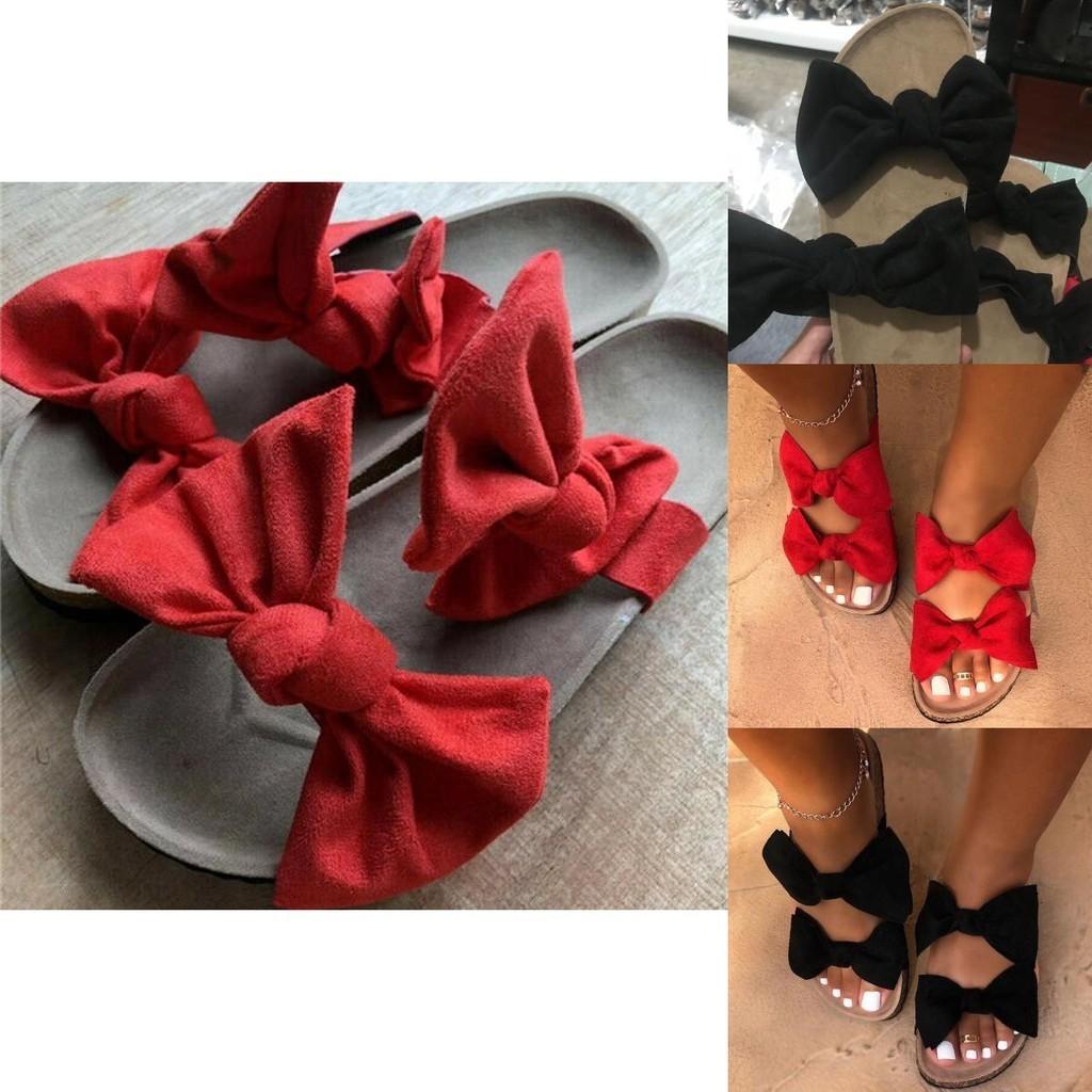 Elegant Women Ladies Slip On Peep Toe Bow Sliders Flatform Platform Flat Sandals