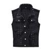 Vest for Men Mens Studded Denim Gilet Sleeveless Biker Jacket Shirt Waistcoat Distressed Jean Top Punk Rock Vest