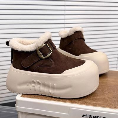 Кожаные ботинки-маффины на толстой подошве женские зимние новые бархатные утепленные теплые шерстяные хлопковые туфли высокие короткие ботинки