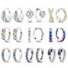 100 %Silver Earrings For Women Colorful Zirconia Rainbow Feather Hoop Earrings Love Heart Blue Snake Fashion Jewelry
