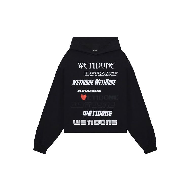 We11done Ss23 Heart Print Barrage Logo Hoodie Unisex Hoodies Black WD-TH3-22-904-U-BK