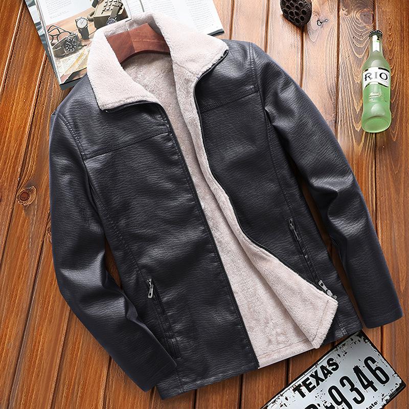 Men's Leather Jacket Winter New Middle-aged Velvet Thickened Fur All-in-one Leather Jacket Casual Large Size PU Jacket