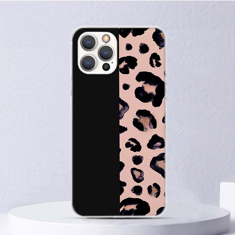 Мягкий чехол с леопардовым принтом для iPhone 11 12 13 Mini 14 Pro Max Apple, чехол для телефона X XS XR SE 7 Plus 8 + 6 6S 5S Funda Coque