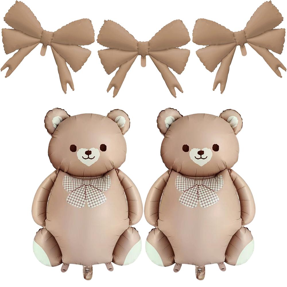 Large 35in Bear Balloon 30in Bow Balloons Jungle Safari Theme Teddy Bear Baby Shower Decorations Girls Birthday Party Supplies