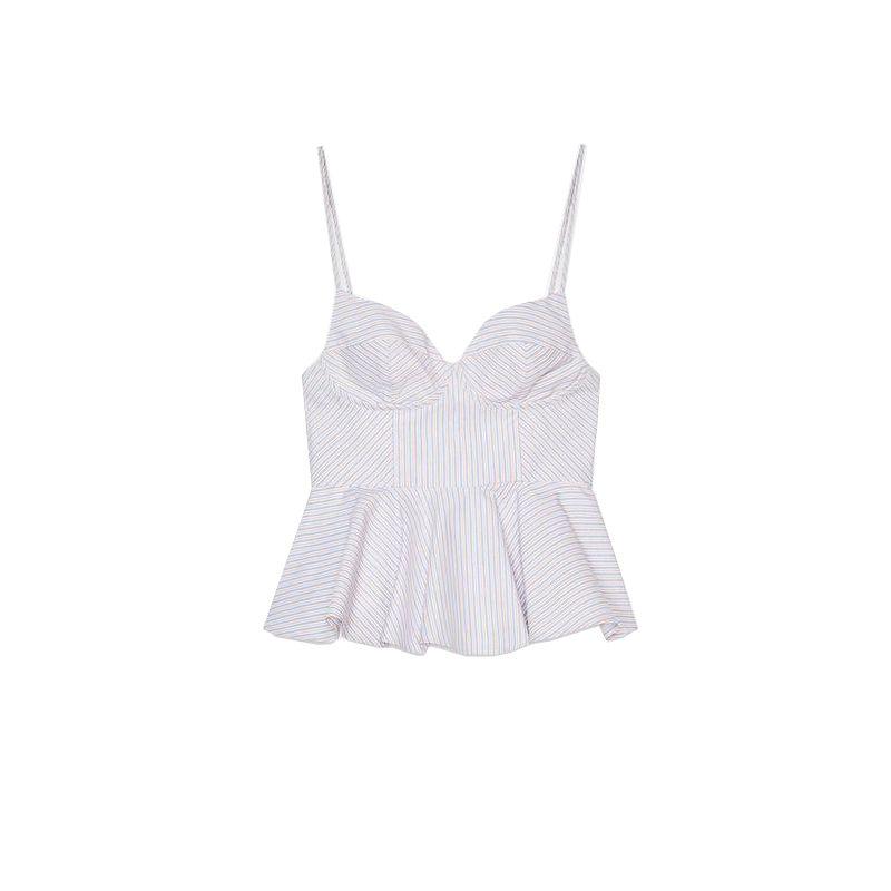 Summer New Product Women's Clothes French Simplicity Style Heart-Shaped Collar Fluffy Stripes Poplin Sling Tops 2924182