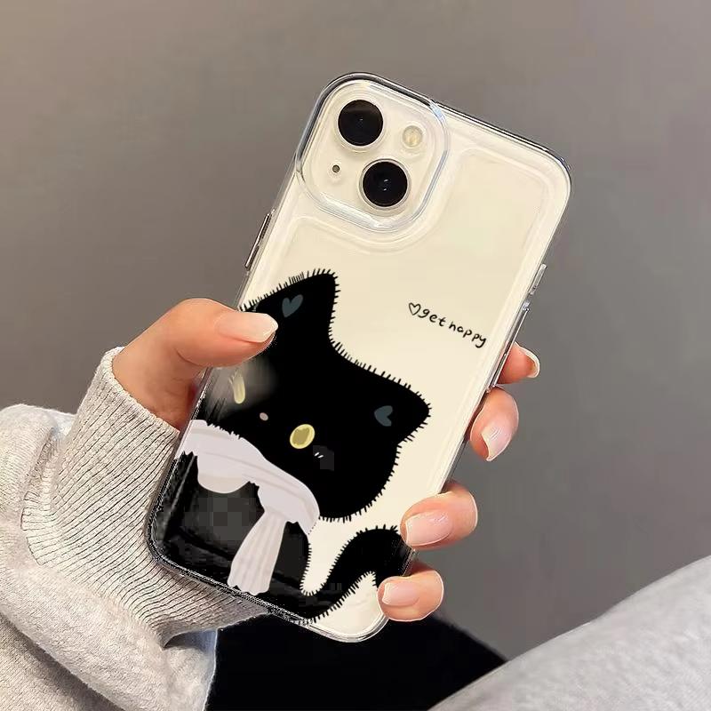 Cartoon Black White Cat Couple Phone Case For Xiaomi Mi 15 T Pro 14T 13T Mi 17 Pro 15 14 13 12 11 Lite 5G Clear Bumper Cover