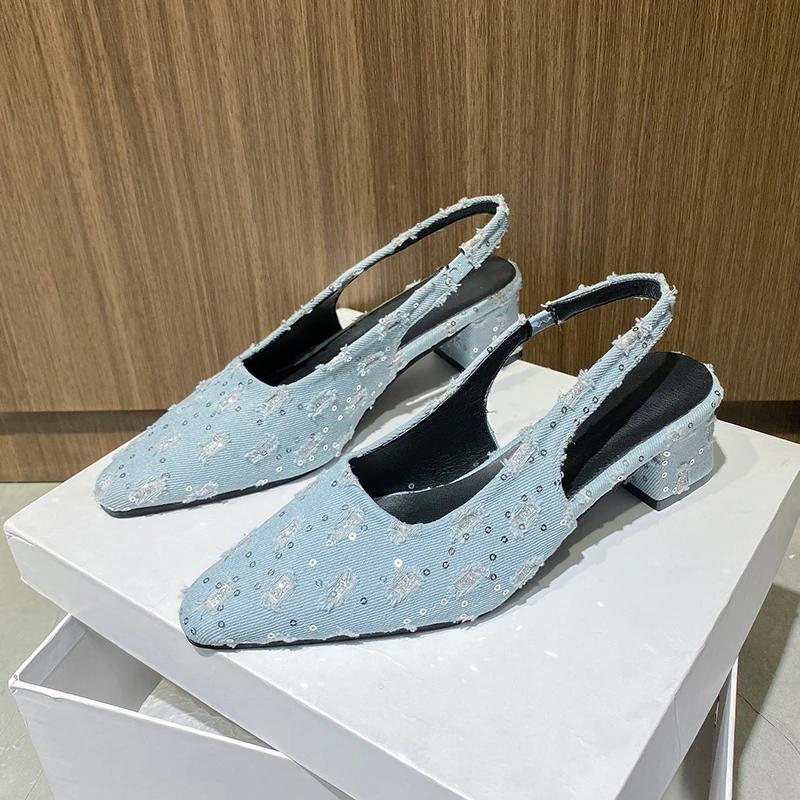 Сандалии на высоком каблуке-шпильке цвета морской соли Blue Pointed для женщин, с открытой пяткой, туфли-лодочки с полузакрытым носком, универсальная повседневная обувь, каблуки