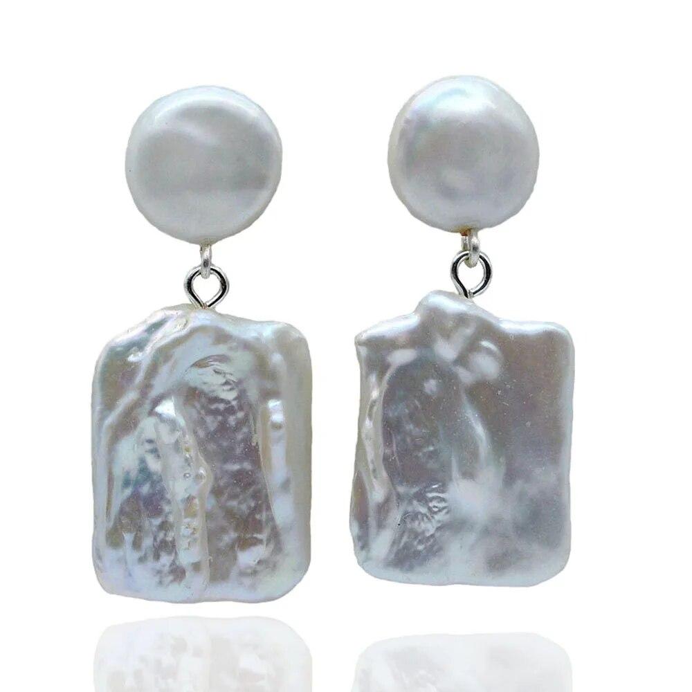 Женские серьги, белые большие квадратные жемчужные серьги, кулон в стиле барокко, двойные бусины, винтажные жемчужные серьги