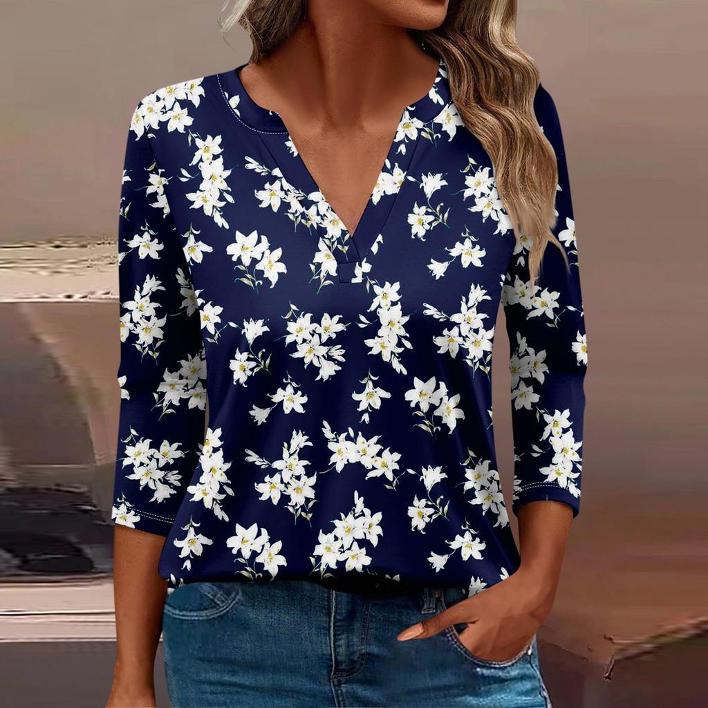 Women's T Shirt Tee Printed 3/4 Sleeve Daily Weekend Fashion Basic V Neck Regular Top