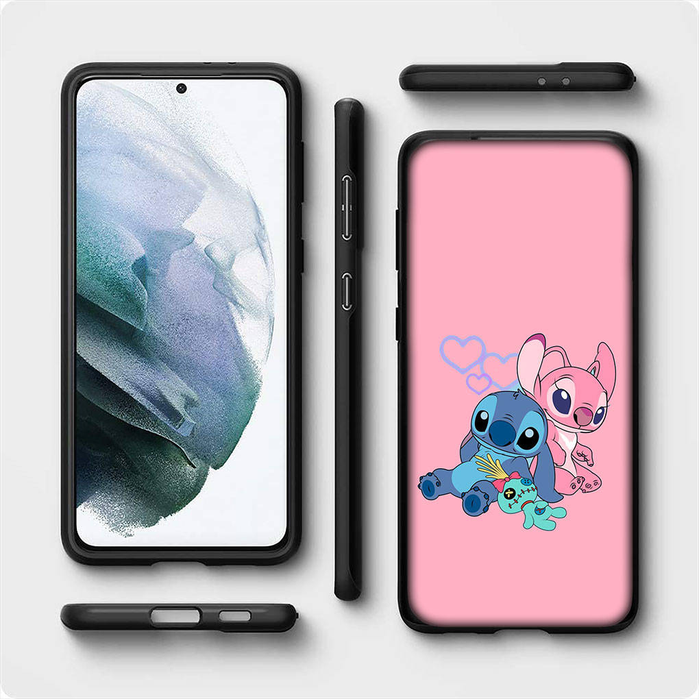 For iPhone 15 14 Xiaomi Redmi Note 13 12 11 Pro Max X 8 7 XR Samsung Galaxy A15 S24 S23 Huawei OPPO A38 Lilo Stitch Black Cartoon Pink Cute Phone Case