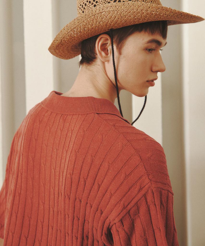 KNITTED Linen Cable Collar Half Knit Orange
