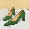 Women's Fashion High Heels Thick Heels, Shallow Mouth Square Head Bright Lacquer Leather Commuter Shoes