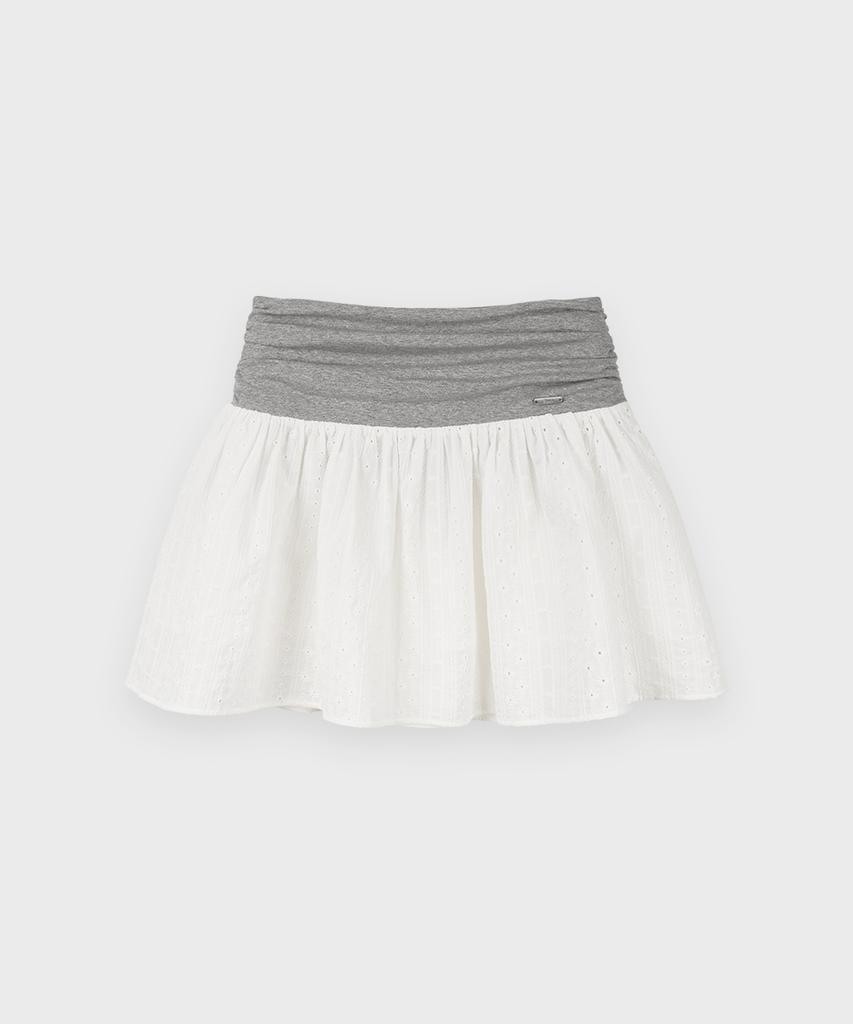 Sinun Eyelet Mix Flare Skirt (White)