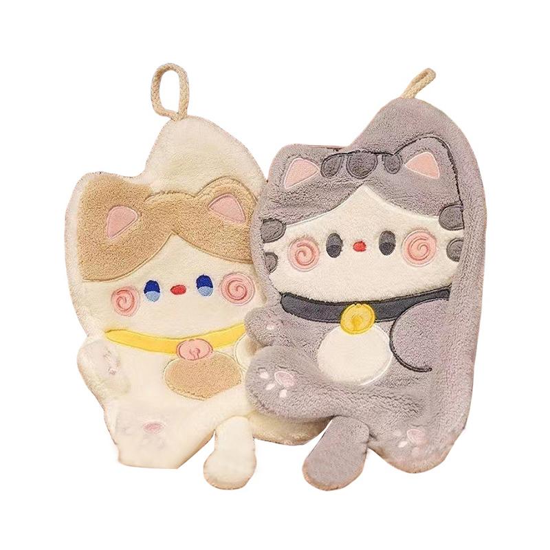 Милые полотенца для рук с изображением кота, быстросохнущие кухонные тряпки для уборки, коралловые бархатные впитывающие полотенца с изображением мультяшных животных, принадлежности для полотенец для ванной