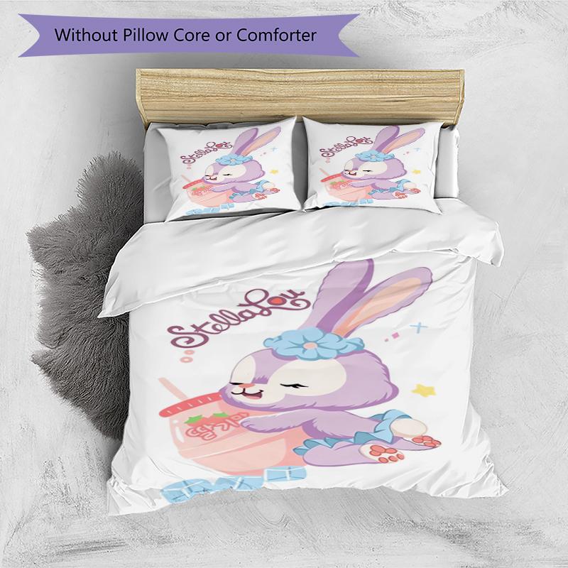 Bunny Party Design Bed Bedding Set 1 Duvet Cover + 2 Pillowcases Soft Breathable Household Bed Linens