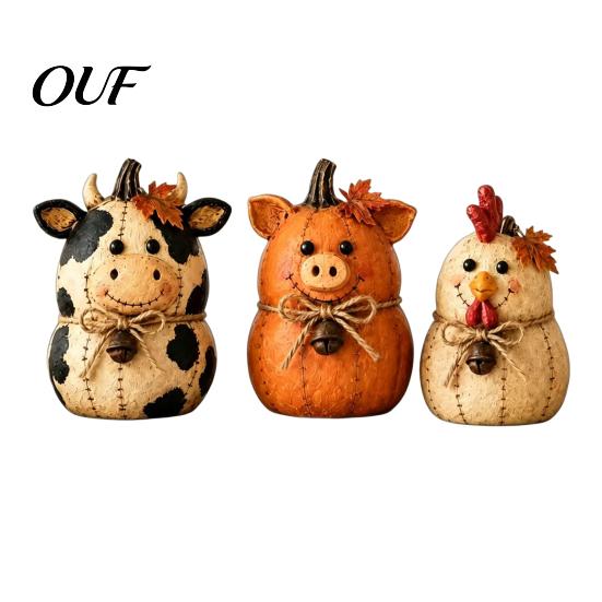Rustic Harvest Theme Party Supplies 3PCS Autumn Wooden Ornaments, Animal Designs Retro Farmhouse Fall Home Accents Distressed Crafts, Decorative