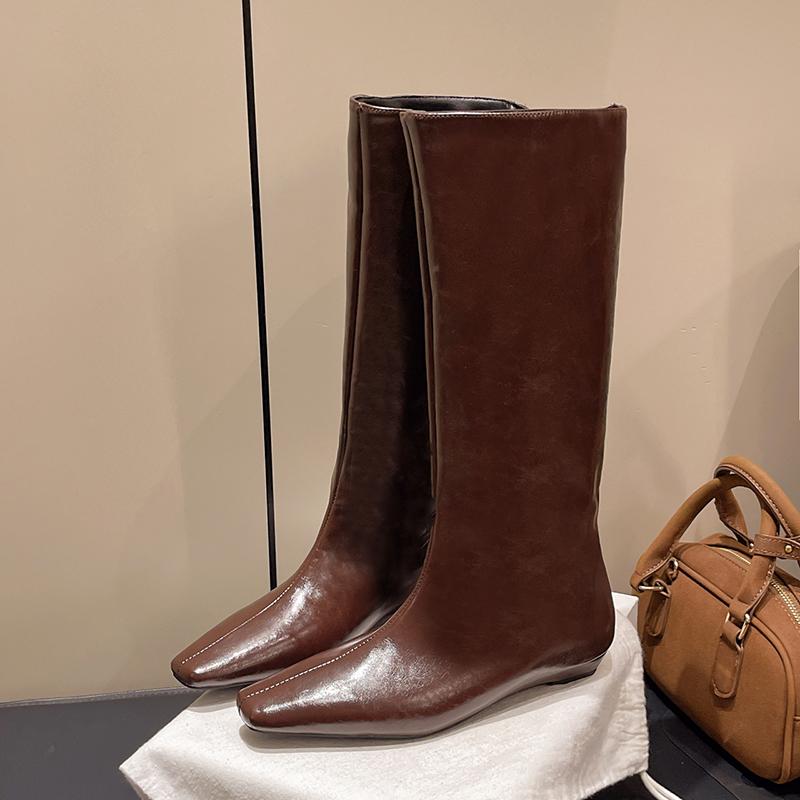 2025 Новые Роскошные Дизайнерские Женские Ботинки Рыцаря с Квадратным Носком Элегантные Женские Ботильоны на Низком Клину Zapatos De Mujer