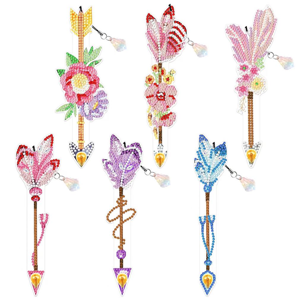 R-SQ201-208 New Arrival 6pcs DIY Feather Diamond Painting Bookmarks Cross Bookmark Made of Durable PVC Material