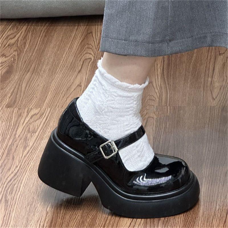 Retro Solid Color Platform Loafers Women's 2025 Spring and Summer New Casual British Style Single Shoes Fashion Buckle Small Leather Shoes