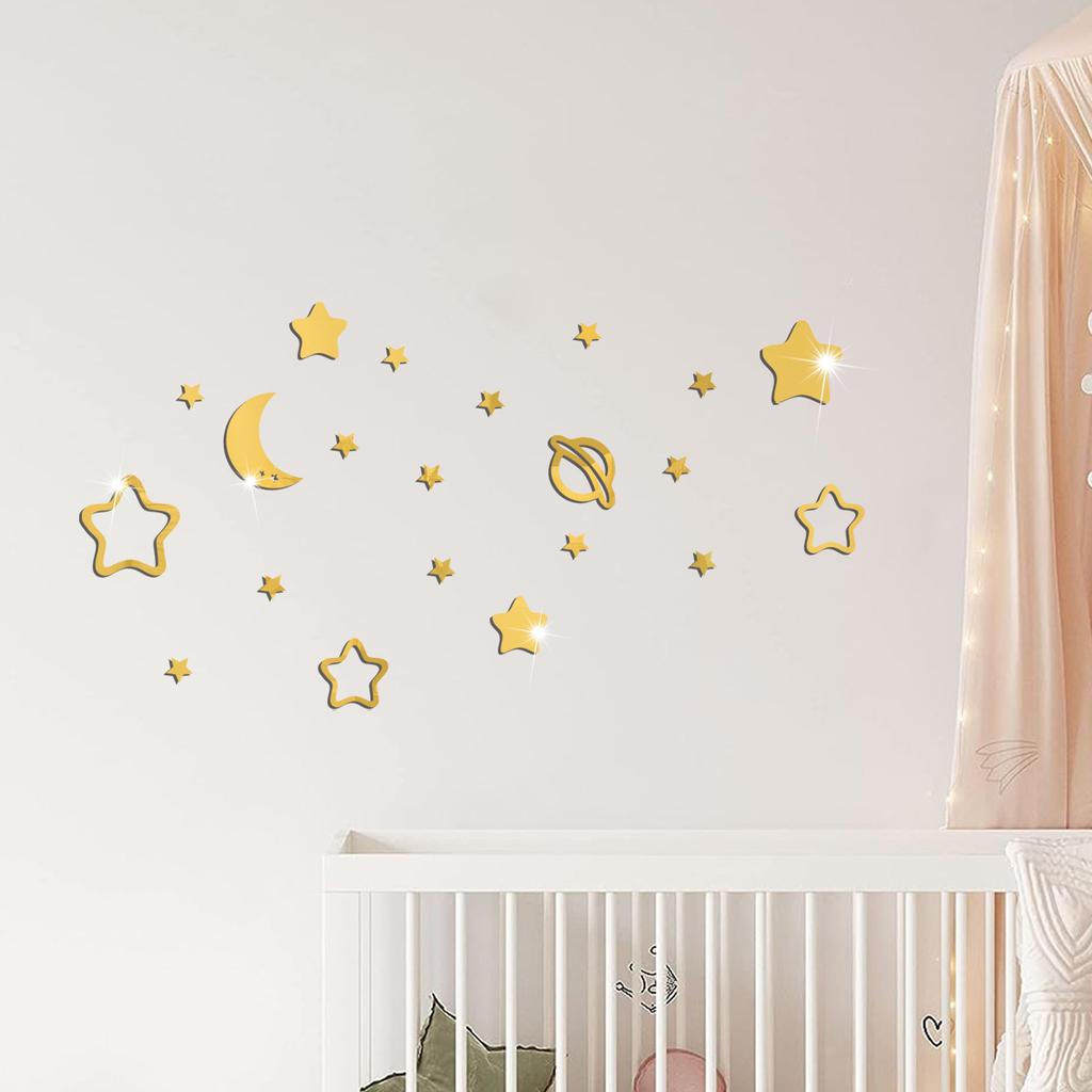 Звезды и луна зеркало акриловые настенные наклейки спальня детская комната настенное украшение макет настенные наклейки