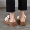 Johnature Detachable Large Flower Round Toe Women's Slippers Genuine Leather Lightweight Thick Soled Sandals