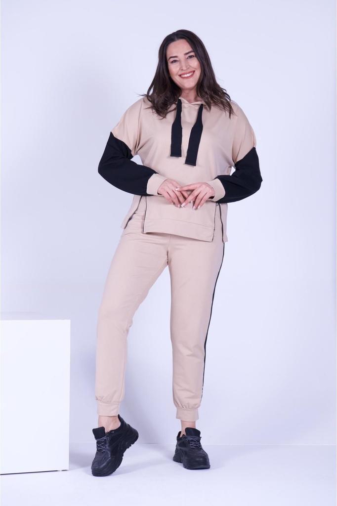 Женский модный спортивный костюм большого размера с капюшоном на боковой молнии, оверсайз (большой) Размер спортивного костюма 9376