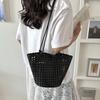 Trendy Versatile Hollow-out Woven Bag Soft Leather Vegetable Basket Bag Handheld Single Shoulder Bucket Bag