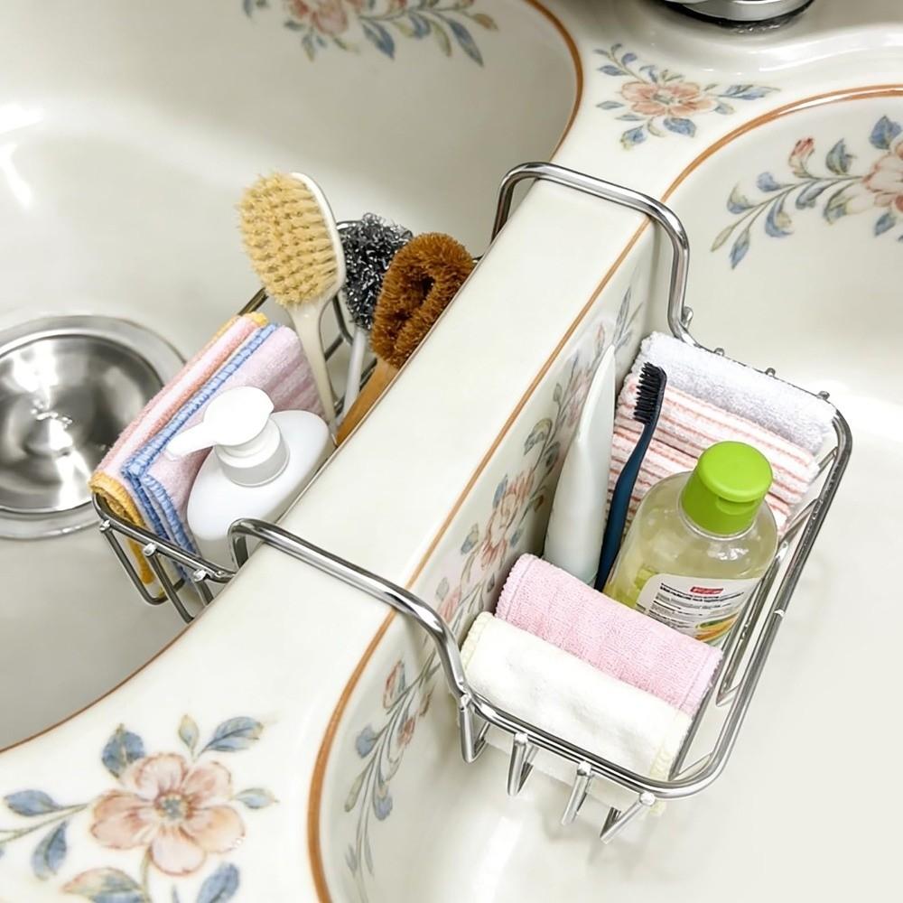 Heavy Duty Sink Sponge Holder Stainless Steel Sink Saddle Dish Brush Holder Countertop Storage