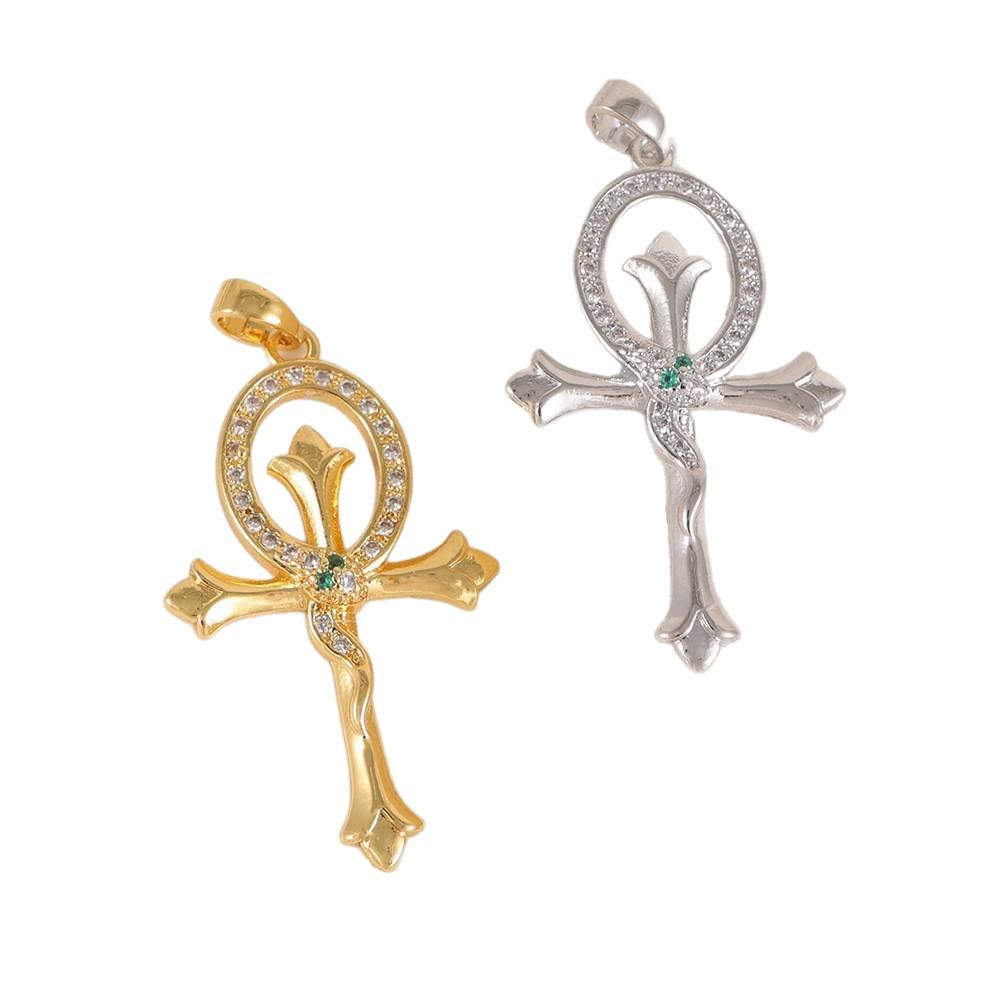 Gold-Plated Handmade Ankh Cross Pendant Necklace in Retro Egyptian Style