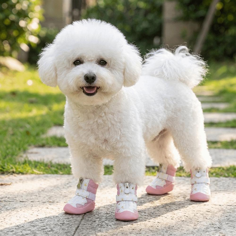 4Pcs Breathable Breathable Pet Boots Golden Mesh Puppy Paw Shoes Mesh Dog Shoes Indoor Activities