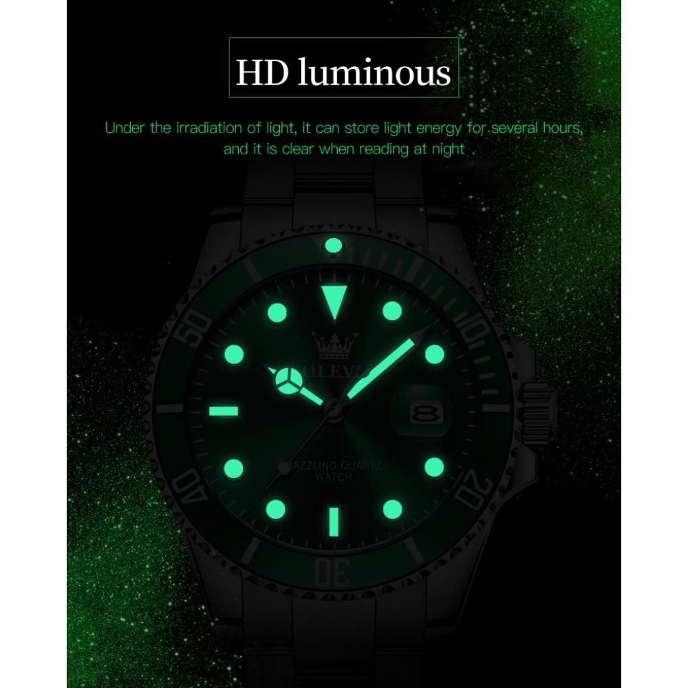 OLEVS Мужские часы Женские часы Зеленая вода Призрак Кварцевые часы Водонепроницаемые часы для пар