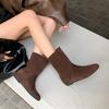 Round Head Inner Height Increase Short Boots Autumn and Winter Retro Slope Heel Thin Wide Boots Flat Bottom Matte Short Western Boots
