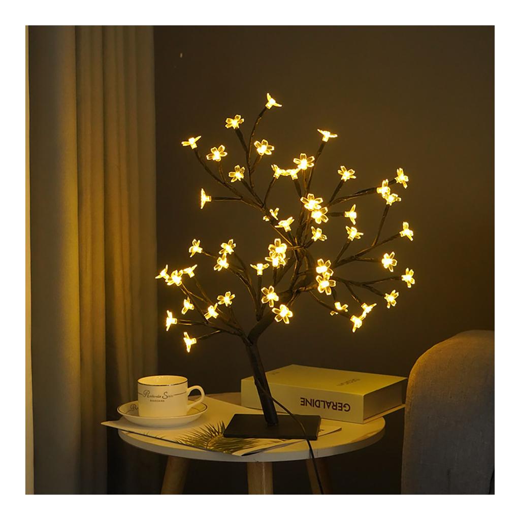 LED Tabletop Bonsai Tree Lamp USB Tree Lamp Christmas Bedroom Decoration Table Night Light Black 48