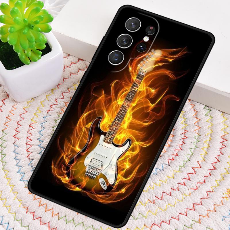 Music Flames Bass Guitar Silicone Phone Case For Samsung Galaxy note 10 pro S26 S25 S24 S23 S22 S21 Plus S25Ultra Capa Cover