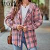 Женские модные повседневные толстовки с капюшоном и свитшотами в клетку с длинными рукавами и принтом, кардиган, пальто