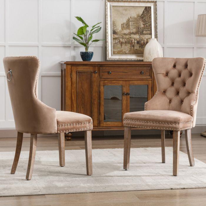Chaises de salle à manger - MUVOE - Lot de 2 - Velours marron - Pieds en bois massif - Réglables en hauteur