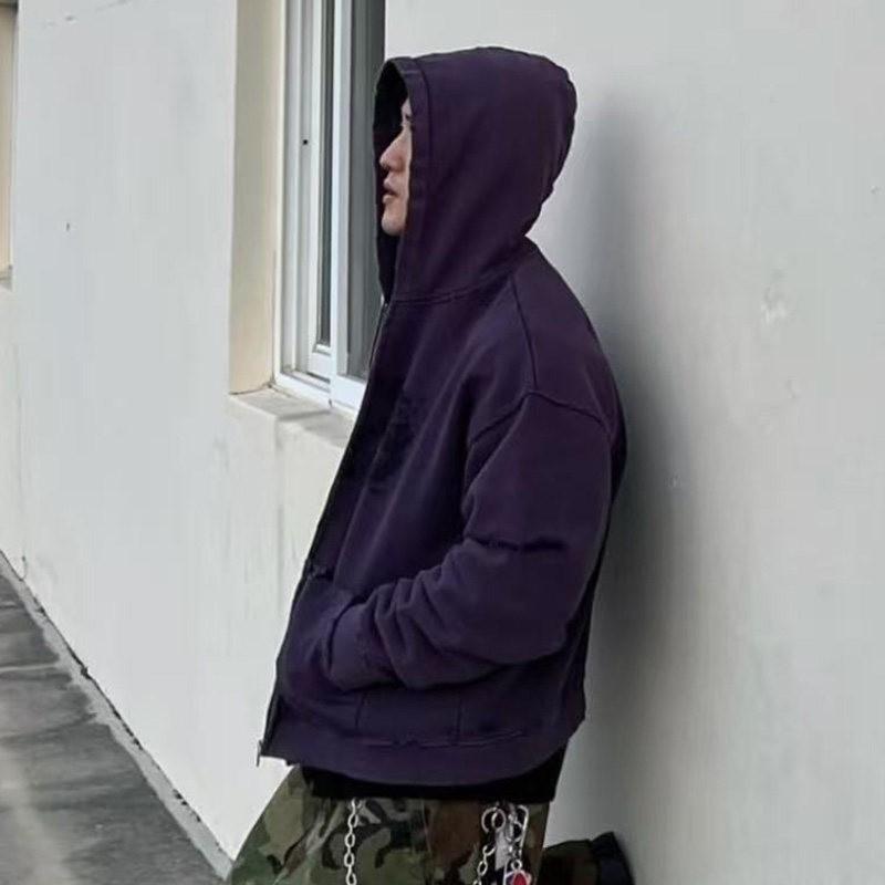 Mens Relaxed Fit Hooded Sweatshirt With Distressed Front Print Kangaroo Pocket - Fall Casual Wear