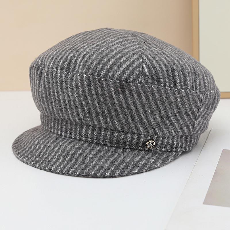 Literary striped beret female spring and autumn face small octagonal hat newsboy hat retro versatile painter hat tide
