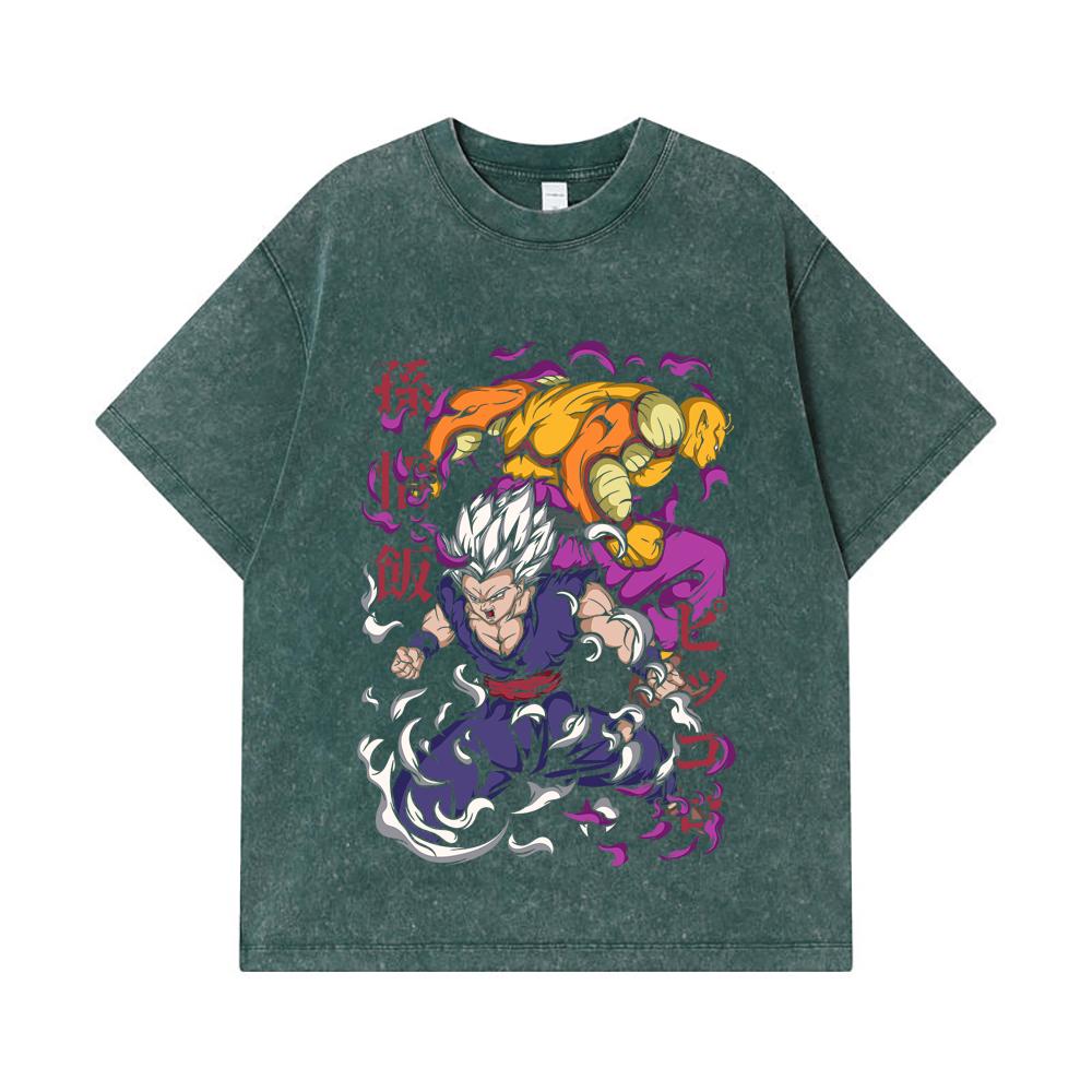 275 GSM Washed T-shirts 100% Cotton Dragon Ball V57 Gohan Piccolo Print Unisex Heavy Cotton T Shirt