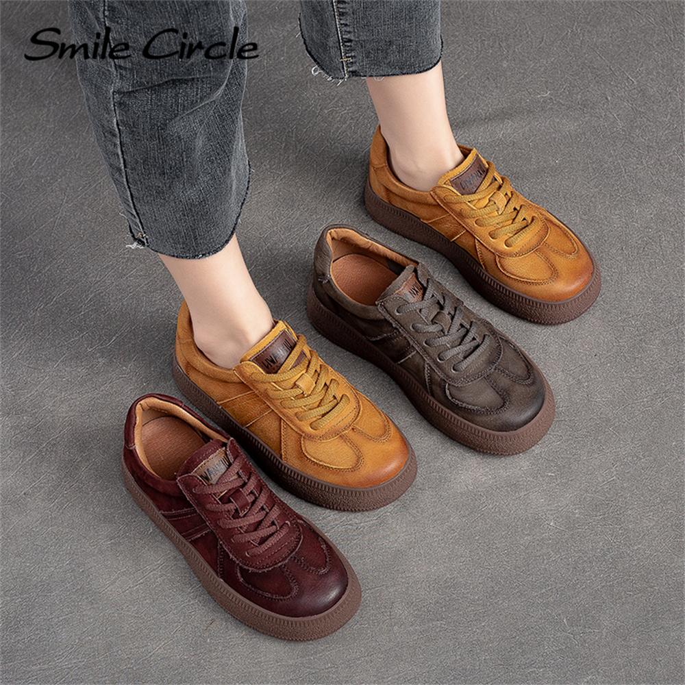 Женские кроссовки из натуральной кожи, низкие туфли на плоской подошве с круглым носком, модная удобная женская повседневная обувь