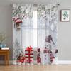 Cartoon Merry Christmas Tree Bells Village Snowing Tulle Sheer Voile Window Curtains Blinds for Living Room Bedroom Home Decor