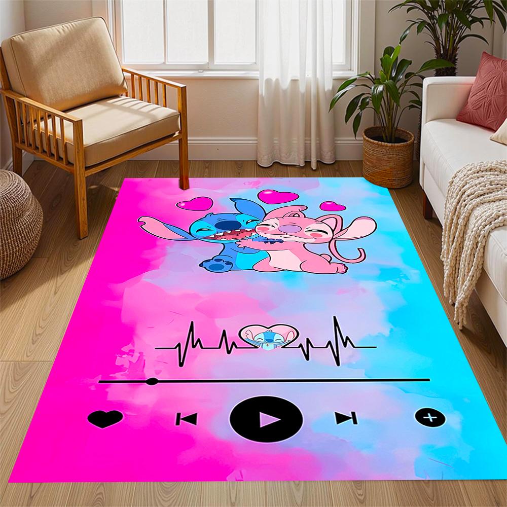 Stitch And Angel In Space Disney Cartoon Theme Anti-Slip Rug - Polyester, Home Decor, Suitable for Bedrooms, Living Rooms, Doorways, and Studios